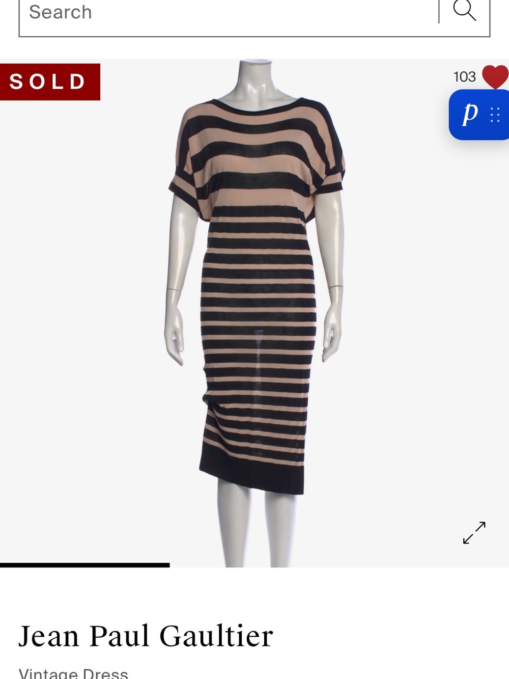 Jean Paul Gaultier Beige and Black Striped Knit Midi Dress